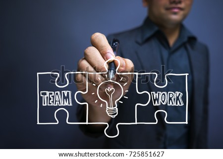 Project Management Ideas Concept. Teamwork Great Idea Puzzle Concept.

