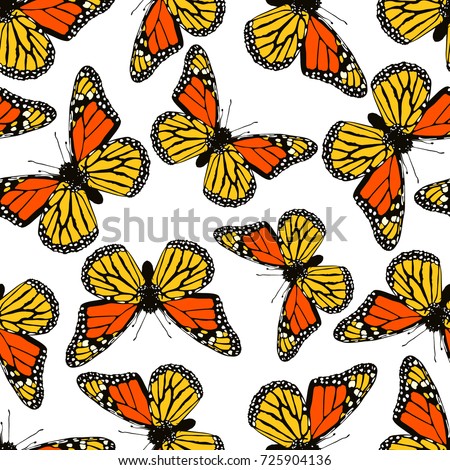 Seamless pattern with butterflies. Butterfly monarch pattern on a simple background. Wings of butterflies vector pattern on white background.