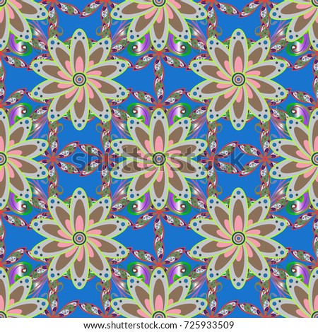 Seamless flower pattern can be used for wallpaper. Flowers on blue, gray and beige colors. Vector illustration.