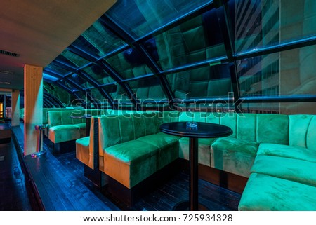 Luxury interior of lounge bar with skylight