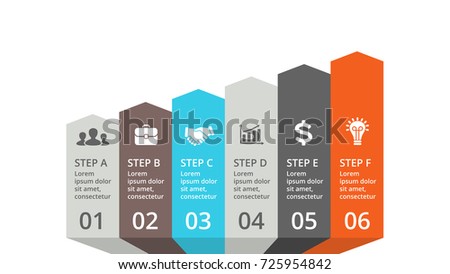 Vector arrows infographic, diagram chart, graph presentation. Business infographics concept with 6 options, parts, steps, processes.