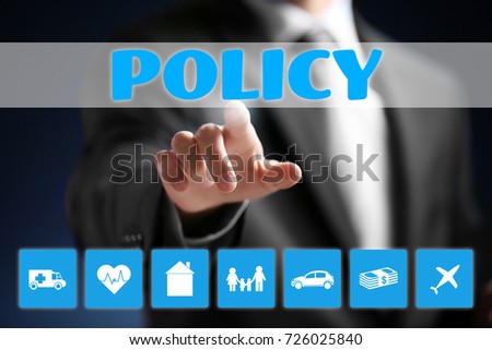 Man working with virtual screen. Concept of insurance policy