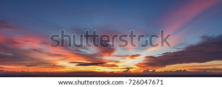Beautiful golden sky panorama view in the evening