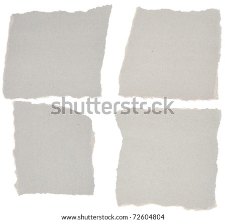 collection of grey ripped pieces of paper on white background