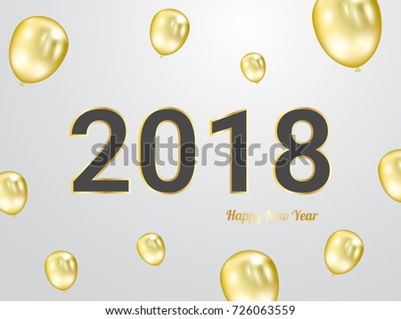 2018 Happy New Year With Golden Balloons. Luxury Celebration Background. Concept Design. Vector