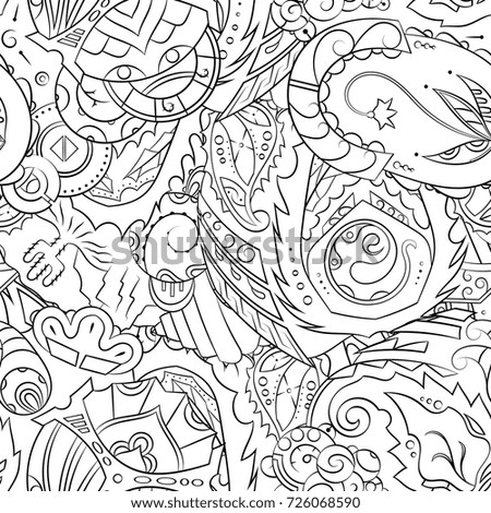 Seamless mehndi vector pattern. Hand-made illustration. Black and white binary pattern, monochrome doodle texture.