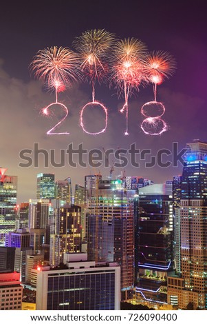 2018 Happy new year firework Sparkle with cityscape view of Singapore city at night