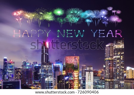Happy new year firework Sparkle with cityscape view of Singapore city at night