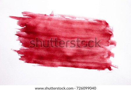 Red watercolor hand drawn isolated wash spot on white background for text design, web. Abstract brush paint paper grain texture illustration element for wallpaper, label.