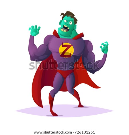 Zombie superhero. Concept cartoon character design vector illustration