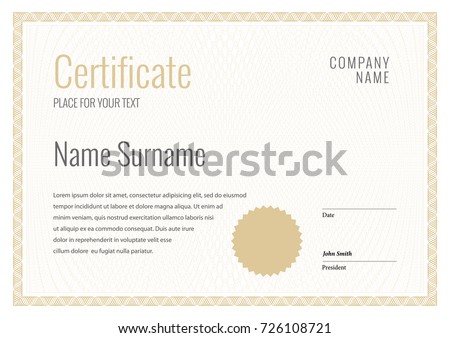 Certificate. Template diploma currency border. Award background Gift voucher. Vector illustration. Royalty-Free Stock Photo #726108721