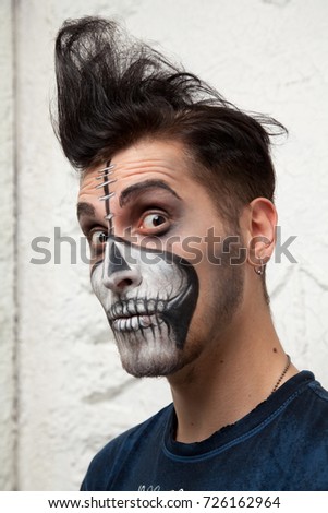 dead skull halloween male make up portrait 