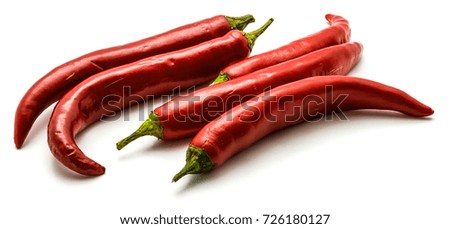 Whole red Chili peppers isolated on white background