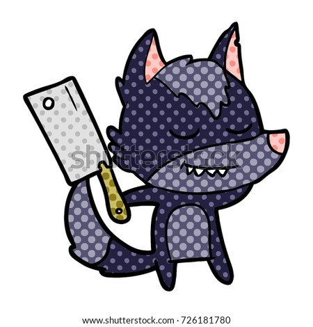 friendly cartoon wolf with meat cleaver