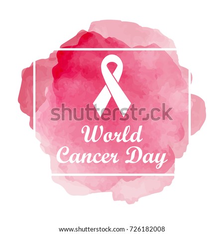 World cancer day background. Pink watercolor with frame