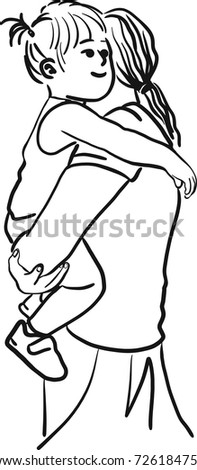 Vector art drawing of young mother carrying a baby girl, Mother's day