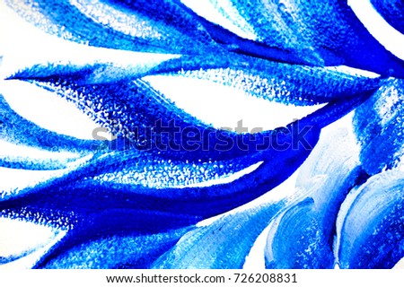 Abstract drawing brush in the form of leaves blue paint
