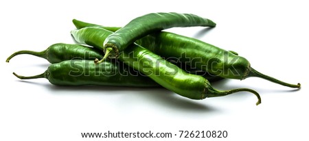 A lot of green Chilli peppers isolated on white background