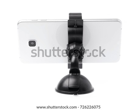 Smartphone on tripod isolated on white background.