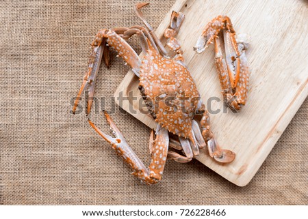 Cooked crab on wood tray, big crab