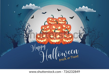 Happy Halloween Poster and background with paper art design.