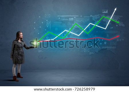 Caucasian woman holding a stock-market, business, finance composition