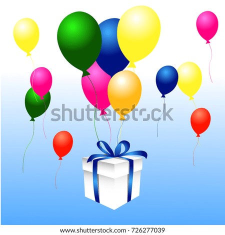 Illustration of a bunch of red balloons with a present