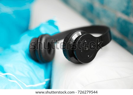 headphone lying on pillow for listening relax music