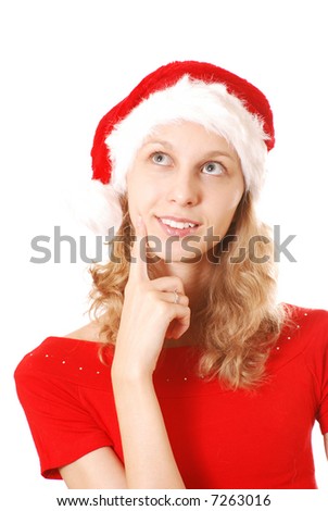Girl in Santa's hat, isolated on white