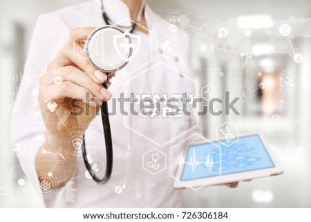 Medicine and healthcare concept. Medical doctor working with modern pc. Electronic health record. EHR, EMR.