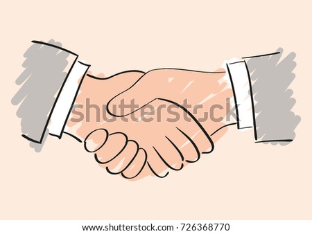 Vector sketch drawing of handshake. Symbol of friendship partnership and cooperation. Sketch handshake. 