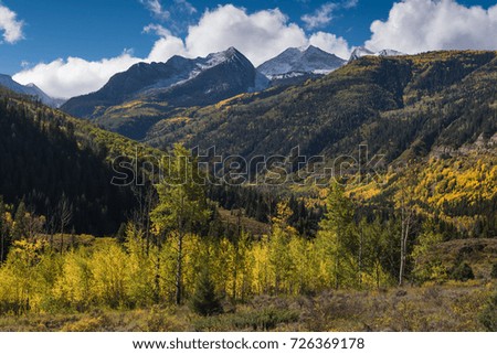 Autumn in Colorado with snow on the mountain , view from Aspen to Telluride
