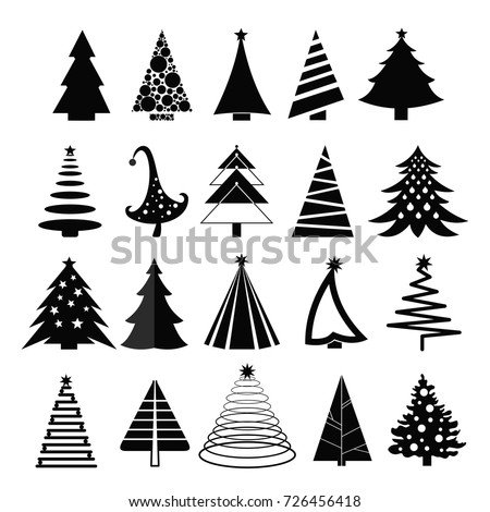 Vector illustration set of christmas trees silhouette on white background. Flat style.