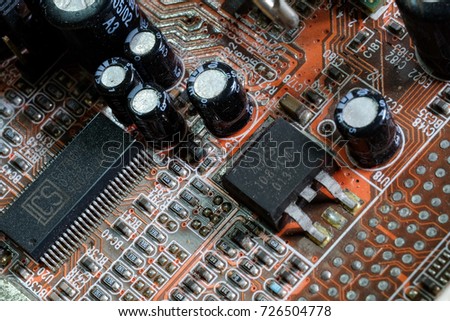 Electronic computer hardware technology. Motherboard digital chip Tech science background. Integrated communication processor. Information engineering component. On images not brand name or logo