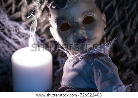 halloween background. scary doll without eyes. horror. creepy face