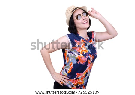 Asian woman tourist over white background