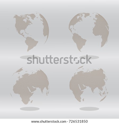 Abstract Set of Globes with Dotted Map. Color Vector Illustration.