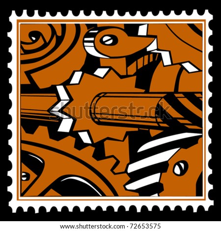 vector old mechanism on postage stamps