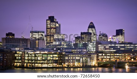 Financial District. City of London one of the leading centres of global finance.this view includes :Tower 42 Gherkin,Willis Building, and Stock Exchange Tower.