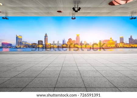 Empty square floor and modern city architecture scenery in Shanghai