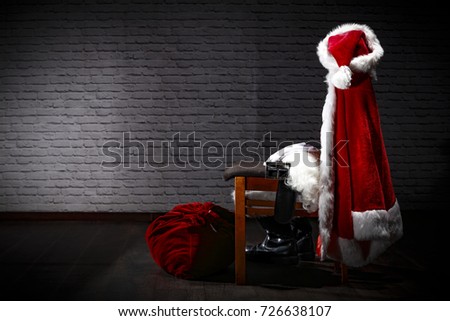 santa claus clothes and room with floor and chair 