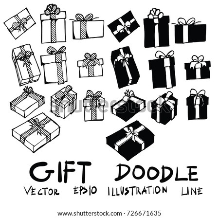 Hand drawn gift isolated. Vector sketch black and white background illustration icon doodle