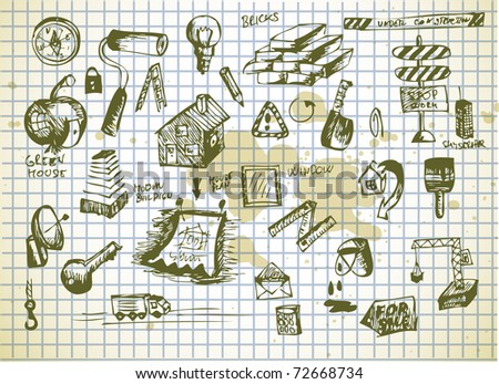 construct icons on old paper background