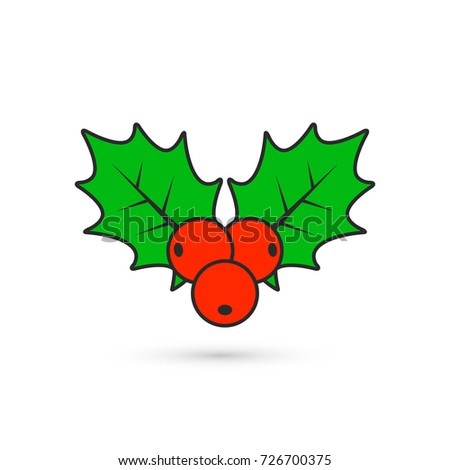 Holly berry Christmas color icon. Vector flat style illustration.