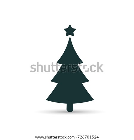 Fir tree black icon, flat design style. Spruce vector silhouette decaration.