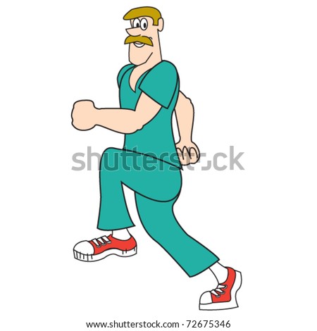 Male nurse wearing scrubs and tennis shoes cartoon.