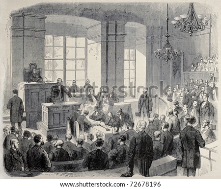 Antique illustration of House of Lords of Austrian Parliament. Original was created by Pauquet and Cosson-Smeeton after sketch of Petrovits. Published on L'Illustration, Journal Universel, Paris, 1868