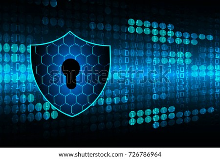 Safety concept, Closed Padlock on digital, cyber security, blue abstract hi speed internet technology background illustration. key, secure sci fi vector