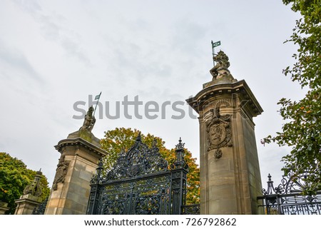 Metal gate entrance to Hollyroodhouse in Edinburgh, Scotland