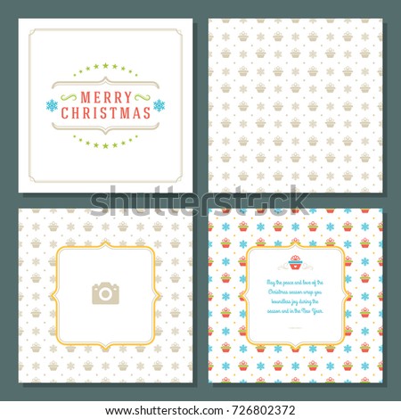 Christmas greeting card vector design and pattern background, with place for Merry Christmas holidays wish and family photo.